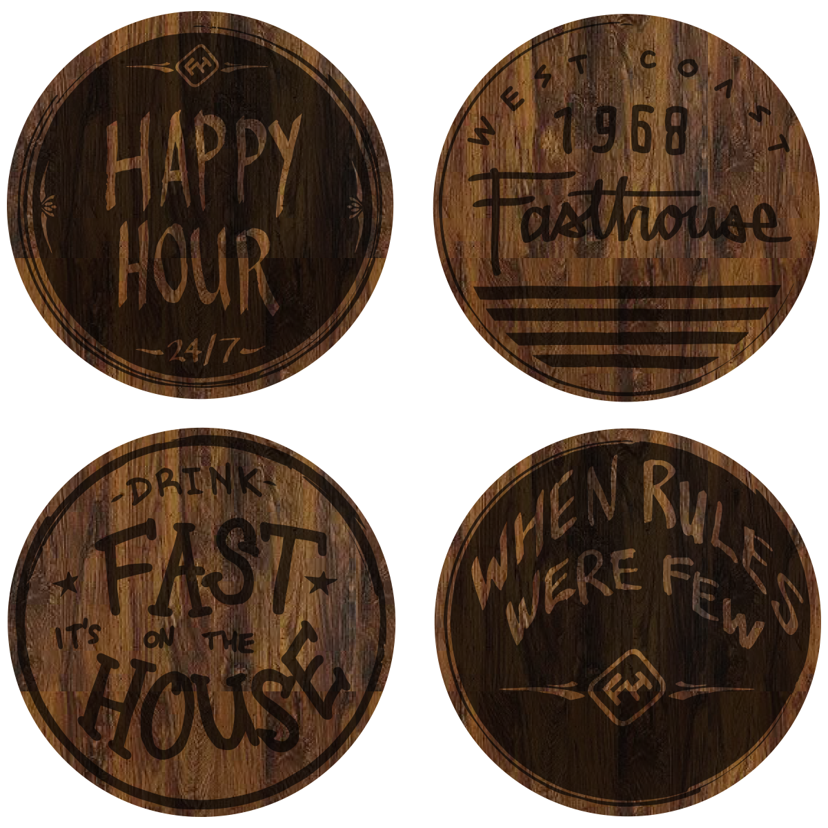 Coaster Set 4-Pack, Dark Natural