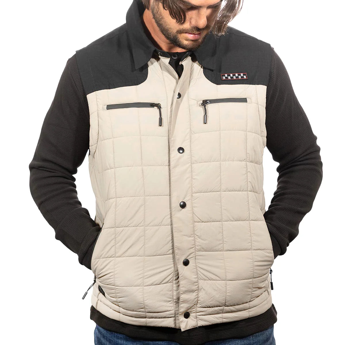 Logan Puffer Vest Greige/Black