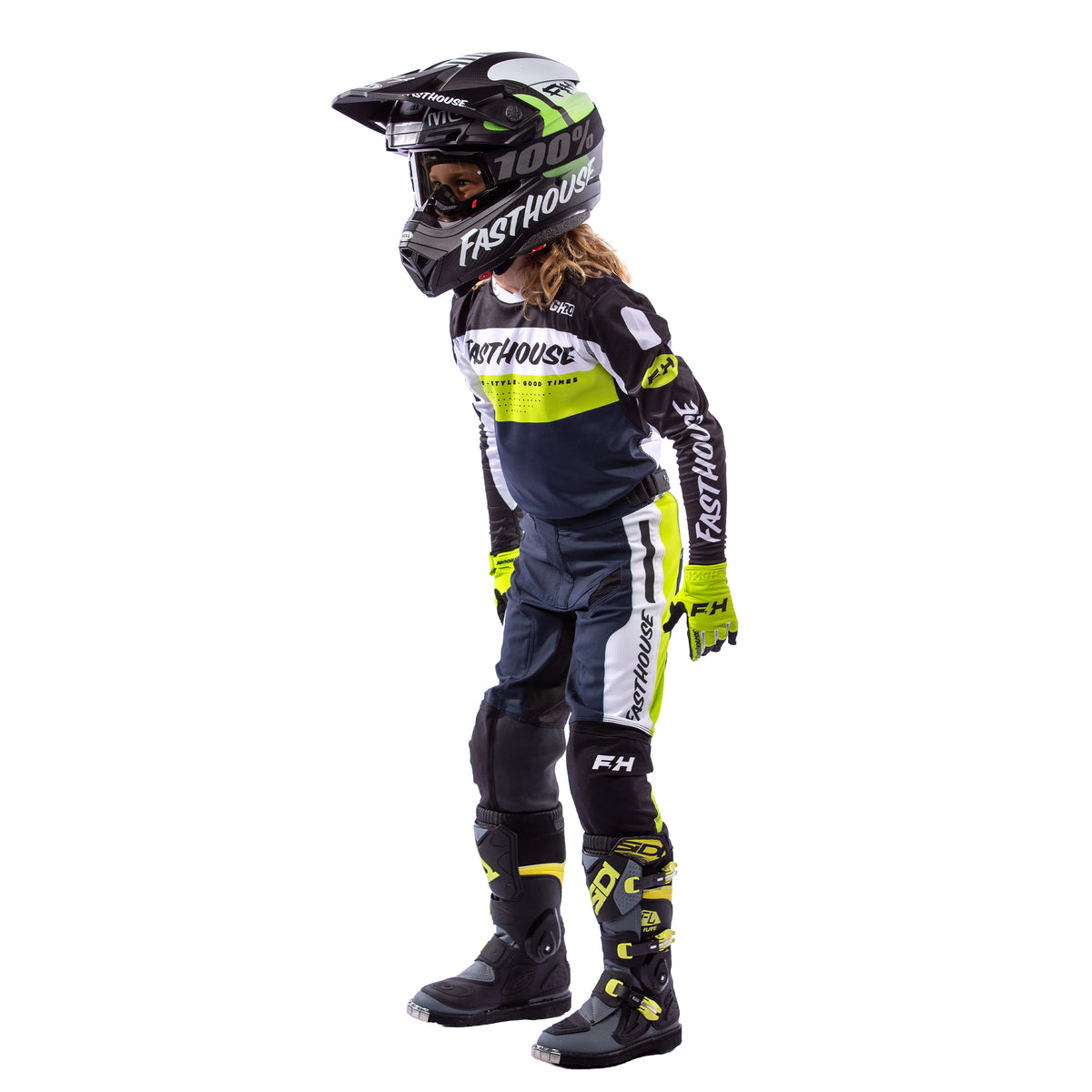 Youth Grindhouse Pro Daytona LS Jersey, Black/Flo Green