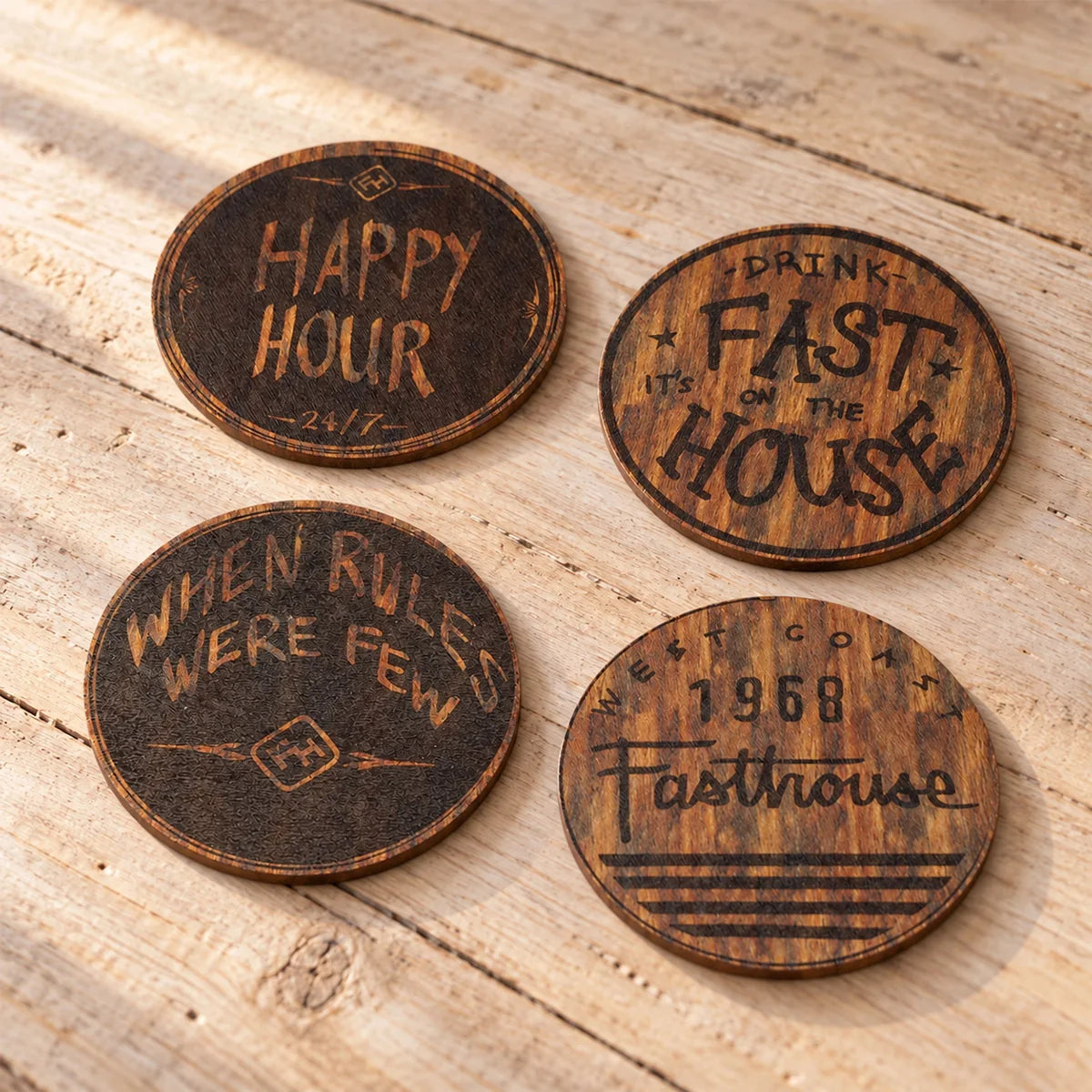 Coaster Set 4-Pack, Dark Natural